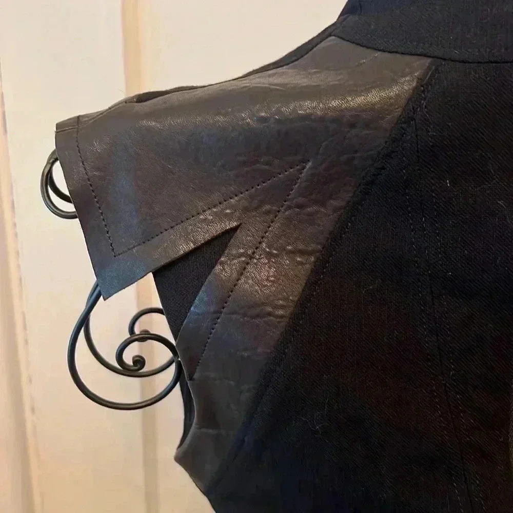Helmut Lang Black Wool and Blistered Leather Panel Dress-Sz 2 - Picture 3 of 6